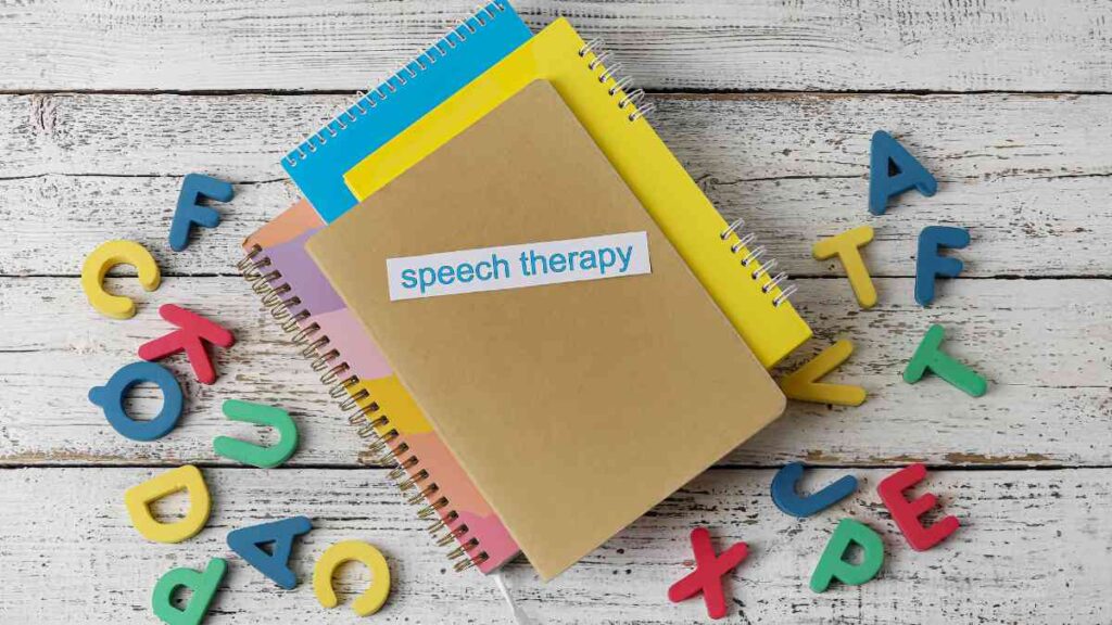 books with the words speech therapy to represent supporting children with speech disorders